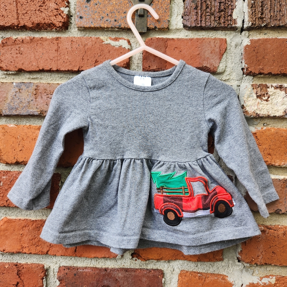 Gray Long Sleeve with Red Truck and Green Tree.  Matching Buffalo Plaid Pants